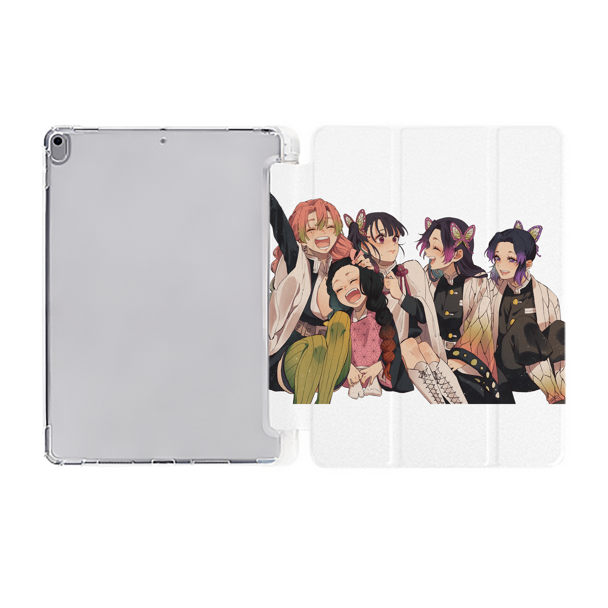 （画像用） 鬼滅の刃（きめつのやいば）蟲柱-胡蝶 しのぶ／こちょう しのぶ Kochou Shinobu IPad ケース ペン収納付き 三つ折りスタンド PUレザー×シリコン 対応機種9.5/10.5/10.9インチ